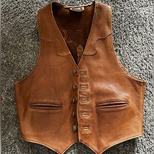 Men/Womens  Brown Leather Vest - Buffalo Nickel  Button Front